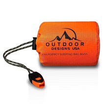 Outdoor Designs USA 비상 방수 Bivy Sack 침낭 생존 장비 호루라기 포함 - 초경량 컴팩트 보온 담요 반사성 재사용 가능 내구성 있는 비비