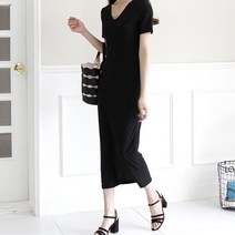 윈썸 린카 V넥 반팔 H라인 원피스