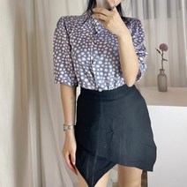 잔꽃 플라워 퍼프 소매 블라우스