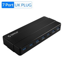 usb허브 c타입허브 호환 ORICO-4 7 포트 USB 3.0 허브 12V 전원 어댑터 분배기 OTG 데스크탑 노트북 PC 컴, 07 7 Port UK Plug