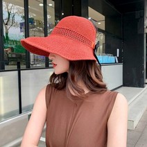 리본 왕골 모자 여름 휴가 패션 햇빛 썬바이저 선캡