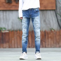 더블맨즈 스트릿 룩 워터블루 워싱 디트로이트 청바지