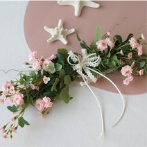 전실꾸미기 이쁜 미니조화 가랜드 1개 유치원입구 튀지않는 짐꾸미기 카페문 미니창문 화장실문 팬션방문, 화이트