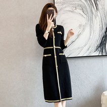 수입 박민영 오피스룩 H라인 니트 원피스 금장 슬림 블랙 상견례 옷차림 아나운서 협찬 결혼식 트위드 77사이즈