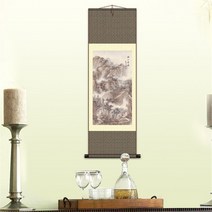 풍수 중국 전통 실크 스크롤 그림 벽 아시아 아트 홈 인테리어 작품 산 봄, 01 15cmx50cm