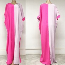 키코이 캉가 Polyester African Dresses for Women Summer Short Sleeve V-neck Long Dress Robes Clothes, [01] 싱글 사이즈, [03] 자홍색