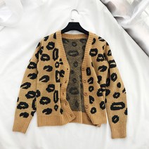 가을 레오파드 베이지 브이넥 호피가디건