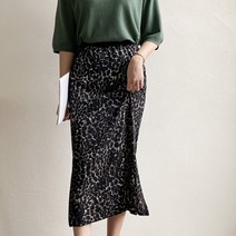 (세일)여성 밴딩 옆트임 H 레오파드 호피 롱 스커트(블랙1장)