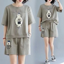 100KG까지 오버핏 캐릭터 반팔티 반바지 트레이닝복 상하의세트 츄리닝복 투피스 ~4XL까지