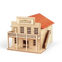 퍼즐피플 3D 영공방 건축물 입체퍼즐모형, 3D목재 미니 웨스턴 살롱, 1Ea