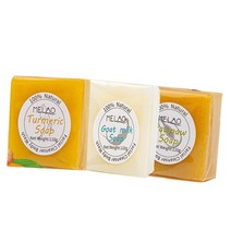 멜라오 심황 비누 페이스 클렌징 안티 여드름 스킨 브라이트닝 여드름 제거 다크 스팟 라이트닝 포포 수제 염소 우유 바디 목욕, 3개