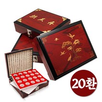 공진단 나무 상자 20환 돈진단 한지 적색 고급 선물 박스 환약 경옥고 청병 한약상자 한의원, 공진단 상자(나무/한지/적색), 소나무 인쇄(20환)_A01075