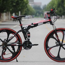 BeGasso 26 인치 접이식 자전거 가변 속도 충격 흡수 오일 디스크 브레이크 산악용, 26 인치cm, 검은 색 6 날 마그네슘 합금 휠 + 30 단