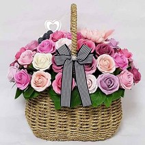 수앤로즈플라워 비누꽃바구니 30송이 40송이 50송이 어버이날선물 병문안선물 개업선물, 40송이-장미