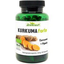 독일직구 Dreikraut Turmeric Forte Bio 강황 + 커큐민 95% + 피페린 160 x 비건 캡슐 각각 465mg 독일산 밸런스 포뮬러 첨가물 없음 잔류물 검사, 수량, 상세참조