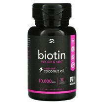 스포츠리서치 비오틴 코코넛 오일 10000 mcg 30정 비건 Biotin 남성 여성 어린이 키즈 임산부 수험생, 10000mcg, 120 카운트