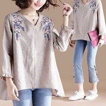 V 자수 프릴블라우스