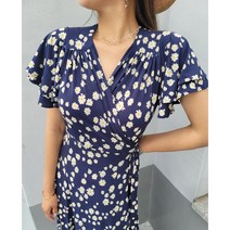 여성 데이지꽃 랩 롱 원피스 져지 스판 플라워 나염 휴가룩 77반가능