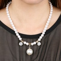[슈가펄] N528_ pearl & crystal pipe necklace_진주 크리스탈 파이프가 진주와 어우러진 목걸이 패션목걸이