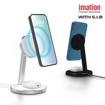 이메이션 맥세이프 2in1 스탠드 거치형 무선 고속 충전기 스마트폰 무선이어폰 동시 가능, 화이트