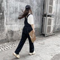 멜빵청바지 봄가을 작은 키 멜빵바지 여성 와이드 루즈핏 카고 스트레이트핏 일자 슬림핏 데님 캐쥬얼 긴바지 2480374027