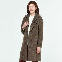 여성 체크 핸드메이드 모던 후드 롱 울 코트 [2컬러]