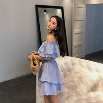 마이데이트 여름 오프숄더 프릴 캉캉 플레어 원피스