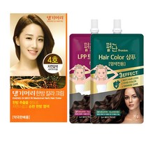 댕기머리 한방 칼라 크림 새치머리용 염색약 +염색전용 펴난 샴푸+펴난 헤어팩, 4호 자연갈색, 1세트