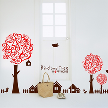 아트박스/낭만창고 idk136-bird & tree - 투톤, 샌드브라운＋레드