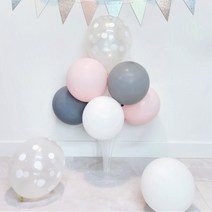 핑크그레이 스탠드 풍선 세트 헬륨 효과 셀프 생일 홈파티 꾸미기 촬영 소품 파티 용품 데코 장식 컵스틱 아기 아이 100일 백일 백일상 두돌상 두돌 세돌 생일상 다이소, 1. 핑크 그레이+풍선스탠드 세트