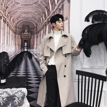 남성 트렌치코트 빈티지한 모던 롱 트렌치 남성 외한판 트렌디한 슬림 캐주얼 코트남