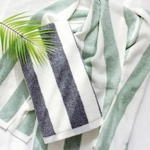 어메니티타올 보카시 선염 스트라이프 비치타월 30수 450g 2장 대형수건 세트, 블루+그린