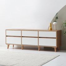 [케이컴퍼니] 이음2단1500거실장(6서랍형) 플라스틱다리 / K1500-2S-IN-6C, 아카시아화이트
