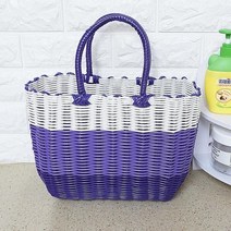 POMTOR 빨대바구니 빨래바구니 장바구니 라탄백 목욕가방 수영가방 스트롱바구니 빨대가방 라탄바구니, 퍼플 그라데이션 큰, 1개