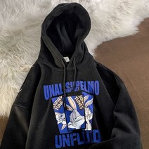 복고풍 캐릭터 프린트 후드티셔츠 오버핏 루즈핏 데일리 스포티 캠퍼스 스트릿 스타일리시 힙한