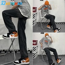 남성용 와이드 핏 스트레이트 블랙 진