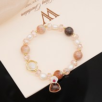 원석 옥석 크리스탈 팔찌 아쿠아 사파이어 담수진주 크리스털 숄더 스트랩 조절 가능한 탄성 핸드피스