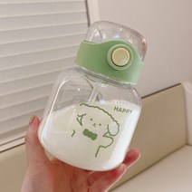 배불뚝이 플라스틱 컵 러블리 캐릭터 여름 빨대 컵 눈금 약필 그림 휴대용 바운드 뚜껑 물컵, BSQ516그린(프린트), 700ML