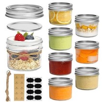 ComSaf 392537 미니 메이슨 항아리 4oz 8팩 뚜껑과 씰 밴드 일반 입 향신료 잼 꿀 젤리 디저트 샤워 웨딩 DIY 촛불 장식용 작은 유리 통조림, 8, 4oz/125ml