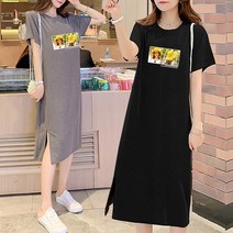 [오늘발송] 스타일아유 쉬즈 프린팅 레터링 찰랑 롱티셔츠 캐쥬얼 홈웨어 라운드 반팔원피스