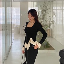빈스홀릭 스퀘어 싸이드 프릴 골지 니트
