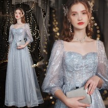 이브닝드레스대여 파티드레스 은색 프랑스식 긴팔 연회 무대 공연 사회자 대합창 날씬해 보이는