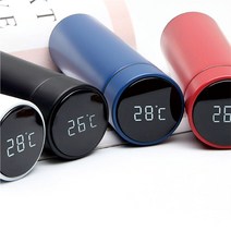 스마트 온도표시 보온 보냉 스테인레스 온도계 분유텀블러 500ml, 핑크