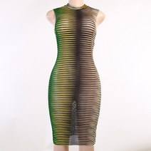 의류 염색약 Striped Mesh Tight Tank Top Dress Ladies High Street Clothing Birthday Party Wear 2021 S, 01 green_01 S
