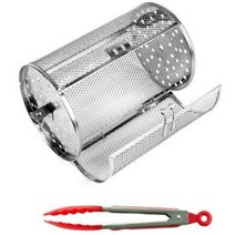 스테인레스 스틸 오븐 로스트 바구니 & 바베큐 클립 / 불고기 그릴 바구니 베이킹 로타리 견과류 콩 땅콩 바구니 BBQ 그릴 오븐용 접시, 하나, 실버 & 레드