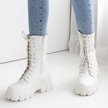 알렌 통굽 빈티지 캐주얼 레이스업 끈 워커 옆지퍼 가보시 플랫폼 미들 부츠 20대 여자 데일리 키높이 유니크 청키 미들힐 신발 6cm 225 230 235 240 245 250mm