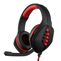 (게임 이어폰)헤드셋 PC 게임 헤드셋 데스크톱 노트북 LED 라이팅 PS4 e스포츠 헤드셋, 검정과 빨강 1/2 어댑터