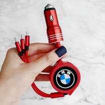 스노우드림 차량용 3포트 신축 데이터 전송선 휴대폰 충전기 급속 충전 통용되다, 레드케이블+USB담배피우기_BMW