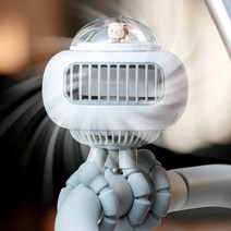 UFO 날개없는 유모차 휴대용 선풍기 자동회전 자유로운 삼각거치 풍속조절, 화이트