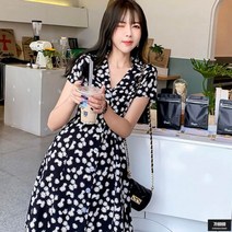 가바바 여성 원피스 단추가 포인트 플라워 쉬폰 셔츠 여름 미니원피스 G49456